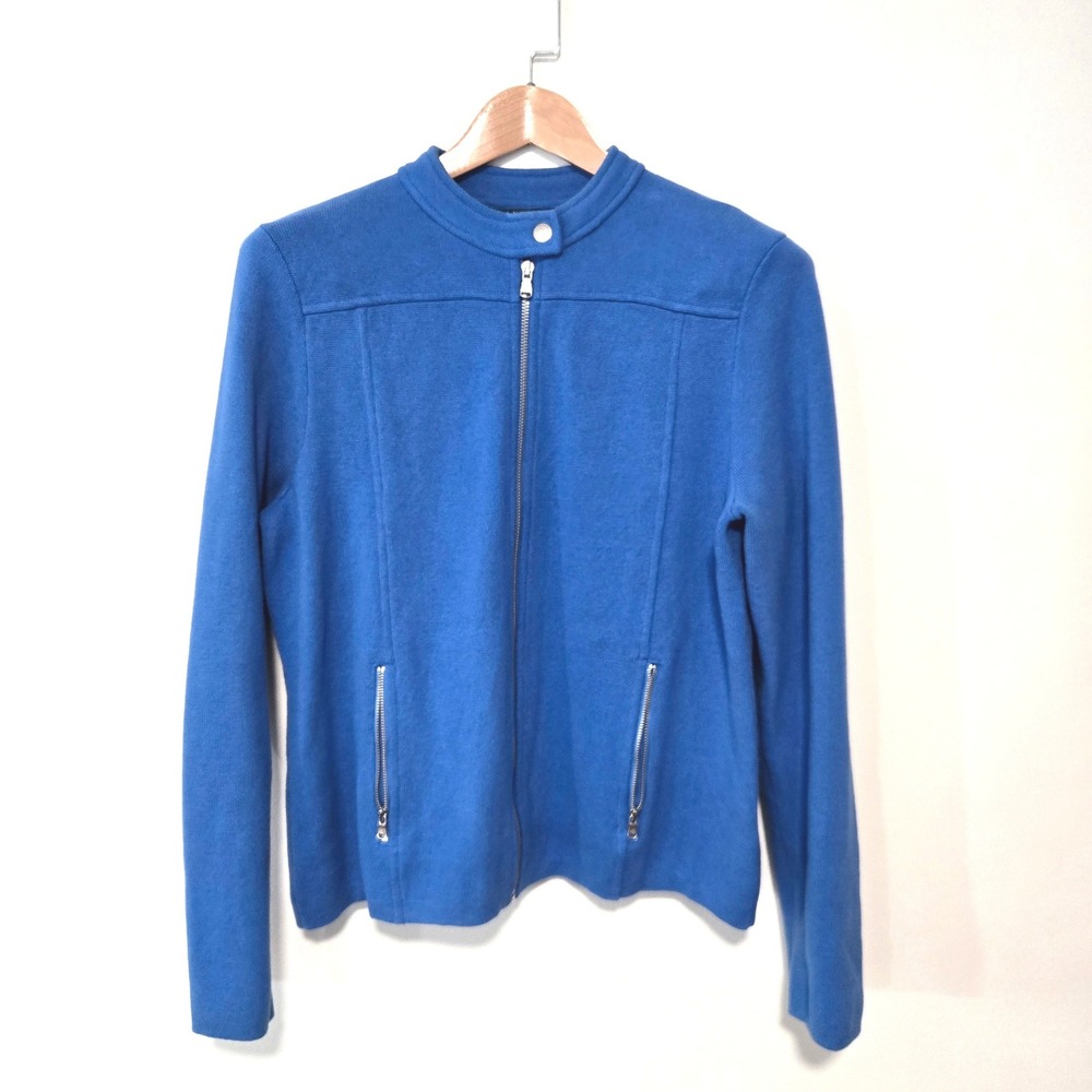 Lauren Ralph Lauren Cardigan Women XL Blue Moto Full Zip Cotton Knit Sweater